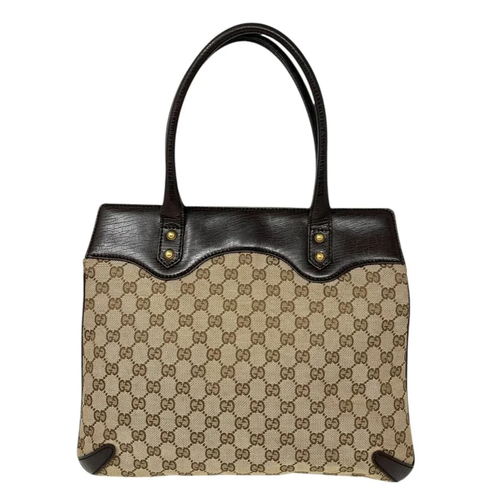 GUCCI Vintage Monogram Horsebit Chain Shoulder Bag Beige Brown Canvas [105425] - Picture 6 of 13